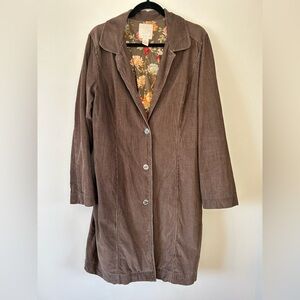 Women's Chocolate Brown Corduroy Floral Line Trench Coat
